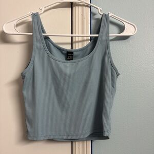 Ribbed Scoop Neck Crop Tank Top in Dusty Blue